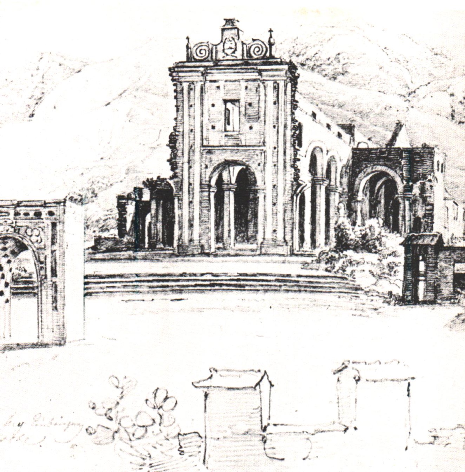 Ruinas de la iglesia de la Santísima Trinidad en Caracas, de Ferdinand Bellermann (c. 1842). Dominio público.